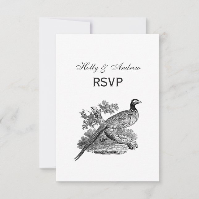 Cartão RSVP Vintage Pheasant Game Bird Drawing BW (Frente)