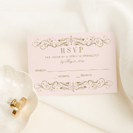 Cartão RSVP Vintage Pink e Antiguamente Dourado Casamento Farm