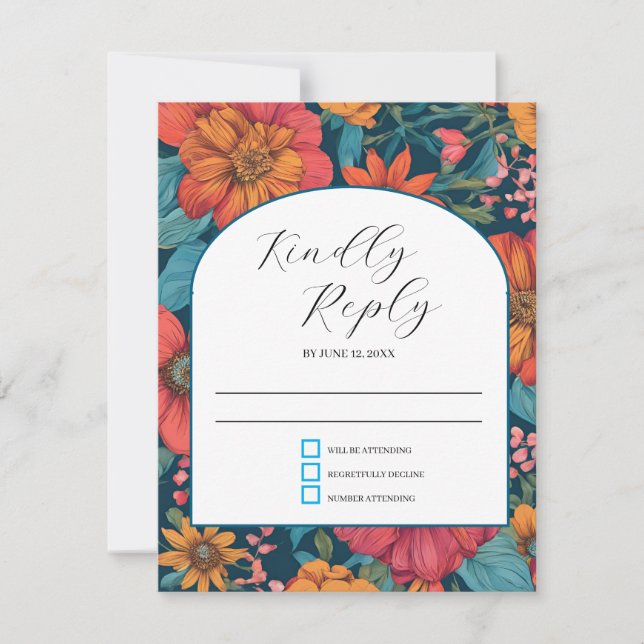 Cartão RSVP Vintage Pink Romântico Casamento (Frente)