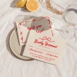 Cartão RSVP Vintage Red Hand Escrito Quirky Modern Arco Casame<br><div class="desc">Uma simples e elegante carta colorida retro de casamento. Isso tem como se vê um fundo leitoso na moda moderno e cremoso,  com um roteiro vermelho vívido e um quadro branco de arco de safra no verso. Minimalista e chic com letra manuscrita. Tudo é editável clicando no botão personalizar.</div>
