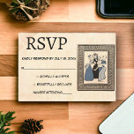 Cartão RSVP Vintage Retro Funny Noivado Ring Rustic Casamento<br><div class="desc">Este convite de casamento retrô vintage é adequado para um casamento moderno. O antigo design minimalista apresenta Vintage Retro Funny Noivado Ring Rustic Wedtic RSVP Card Vintage</div>