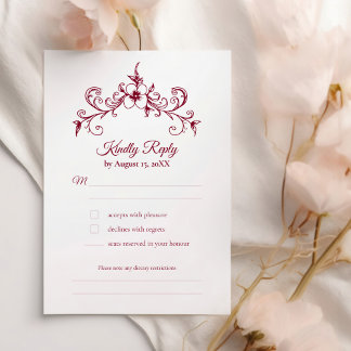 Cartão RSVP Vintage Romance Burgundy Casamento Floral