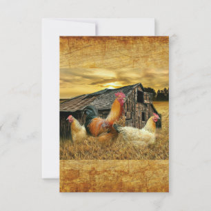Cartão RSVP Vintage Rooster Hens Russo Barn Coop