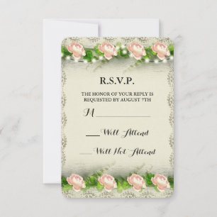 Cartão RSVP Vintage Rosa e Lace Wedding R.S.V.P.