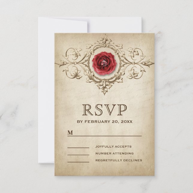 Cartão RSVP Vintage Rosa Flourish Wedes Romântico (Frente)