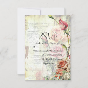 Cartão RSVP Vintage Rosa Wedding