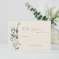 Vintage Rustic Blue Floral Minimalist Weding