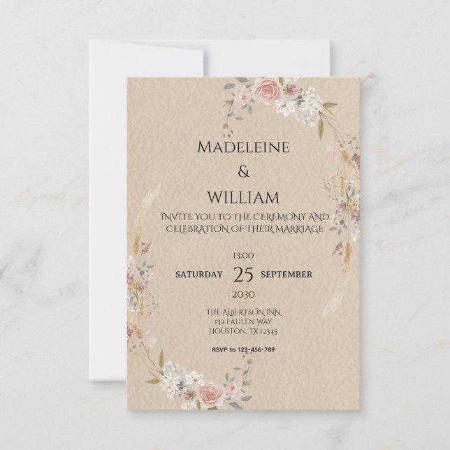 Cartão RSVP Vintage Rustic Boho Wedding (Frente)