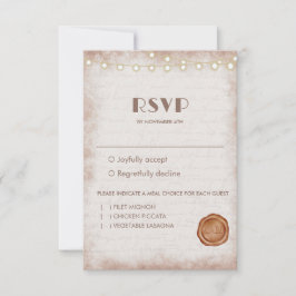 Cartão RSVP Vintage Rustic Watercolor Lights Romântica String 