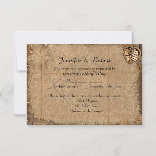 Cartão RSVP Vintage Steampunk Bride Wedde Response Card (Frente)