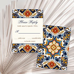 Cartão RSVP Vintage Talavera Azulejo azulejos Azulejo<br><div class="desc">Vintage Talavera Azulejo azulejos castanhos azuis mediterrâneos convite para casamento RSVP card,  suite de convite para casamento</div>