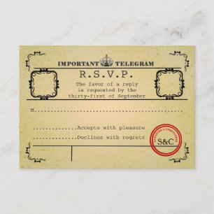 Cartão RSVP Vintage telegram casamento R.S.V.P.