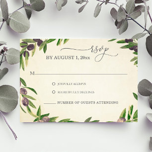 Cartão RSVP Vintage Watercolor Olive Branch Greece Wedding RSV