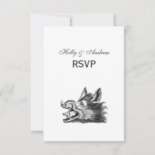 Cartão RSVP Vintage Wild Boar Head Desenho BW