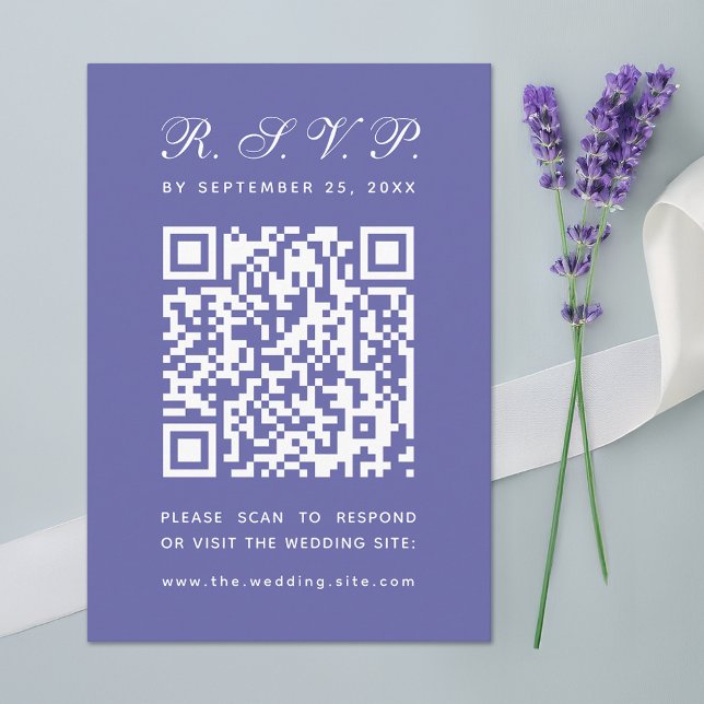 Cartão RSVP Violet Big QR Code Simple Caligrafia Casamento  (Criador carregado)