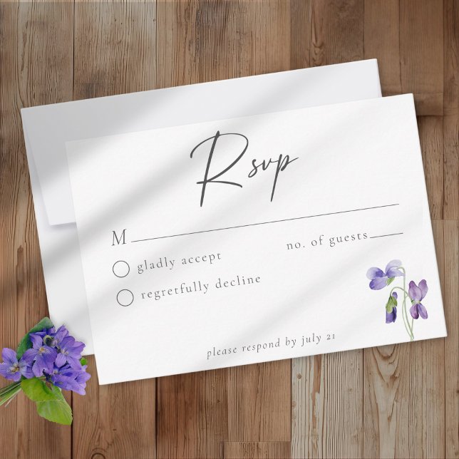 Cartão RSVP Violet Watercolor Minimalist Elegant Wedding (Criador carregado)