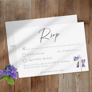 Cartão RSVP Violeta Aquarela Minimalista Casamento Elegante QR