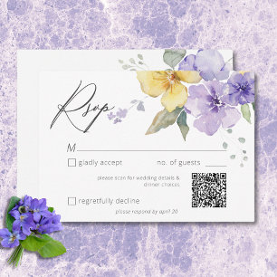 Cartão RSVP Violetas Roxo e Amarelas Modernas Casamento Floral