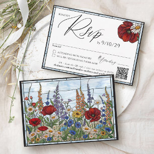 Cartão RSVP Vitraux Florais de Flores Silvestres Modernas para