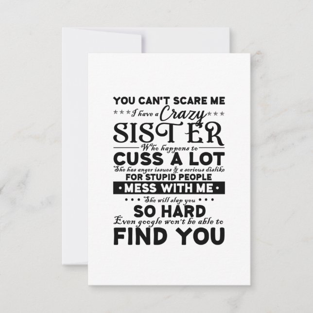 Cartão RSVP Você Não Pode Me Assustar Eu Tenho Uma Irmã Louca (Frente)