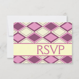 Cartão RSVP VP de Aniversário Moderno do Pastel Pink Argyle