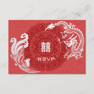Cartão RSVP VP de Casamento Chinês Moderno Dragão-Phoenix