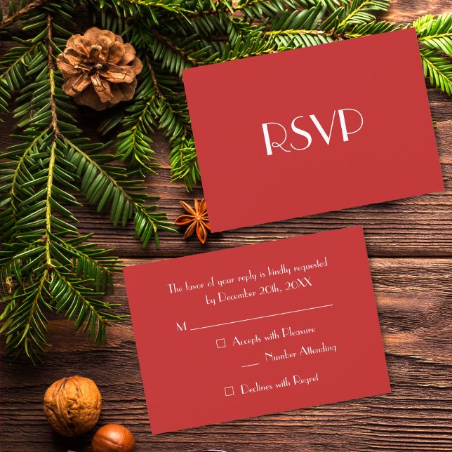 Cartão RSVP VP de Férias Vermelhas do Natal Moderno Personaliz (Custom Modern Christmas Red Holiday Party RSVP)