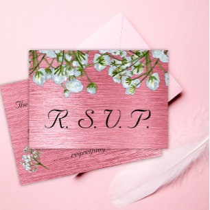 Cartão RSVP VP Floral Metálico Contemporâneo, Rosa e Branco