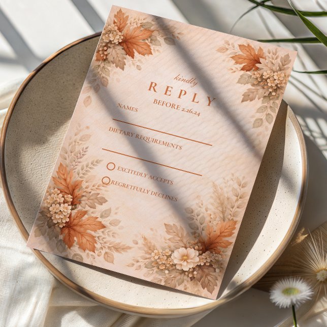 Cartão RSVP Warm Floral Fall Wedding (Criador carregado)