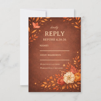 Cartão RSVP Warm Rustic Floral Guest Response