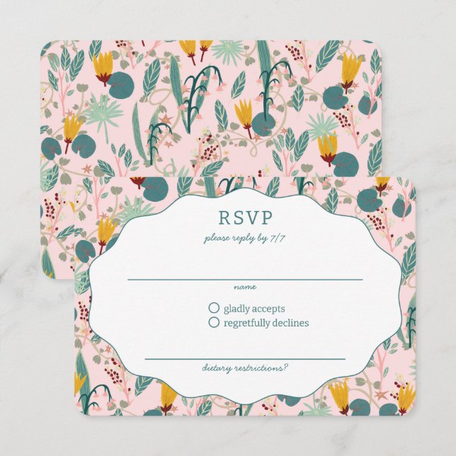 Cartão RSVP Water Garden Floral Bridal Shower Cute CUSTOM (Frente/Verso)