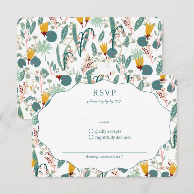 Cartão RSVP Water Garden Floral Bridal Shower Cute CUSTOM (Frente/Verso)