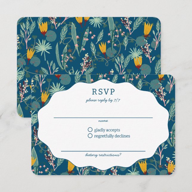 Cartão RSVP Water Garden Floral Bridal Shower Cute CUSTOM (Frente/Verso)