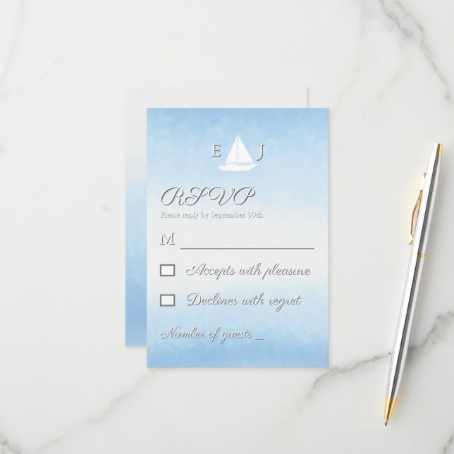 Cartão RSVP Water Meets Sky Watercolor Wedding (Frente/Verso In Situ)