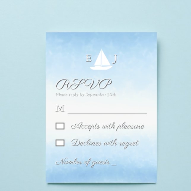 Cartão RSVP Water Meets Sky Watercolor Wedding (Criador carregado)