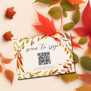 Cartão RSVP Watercolor Autumn Deixa Código QR de Casamento