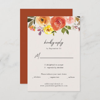Cartão RSVP Watercolor Autumn Floral Wedding Response Card