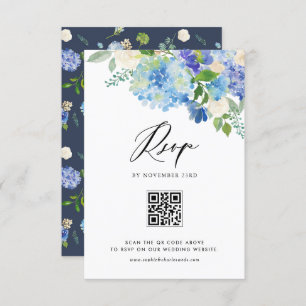 Cartão RSVP Watercolor Blue Hydrangea Flowers Casamento Código