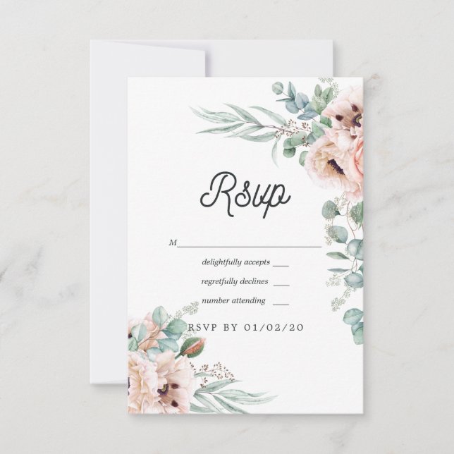 Cartão RSVP Watercolor Boho Eucalyptus Poppy Casamento (Frente)