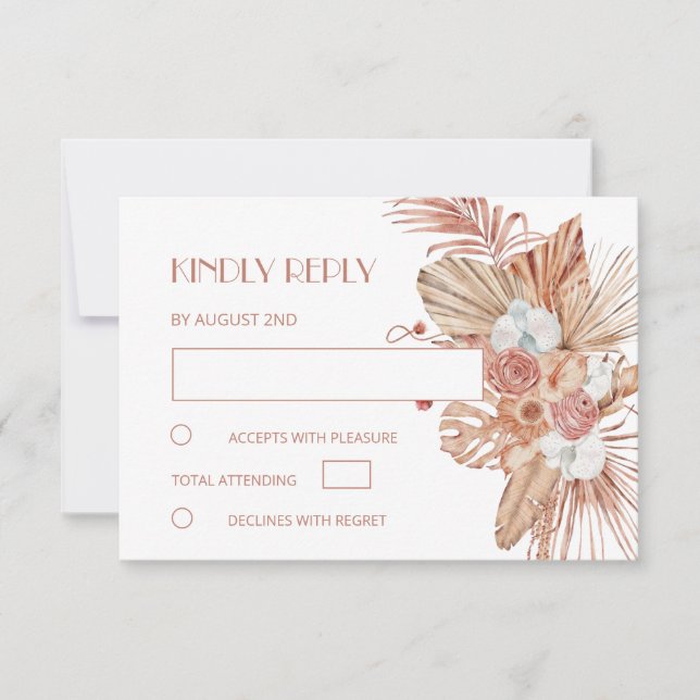 Cartão RSVP Watercolor Boho Wedding (Frente)