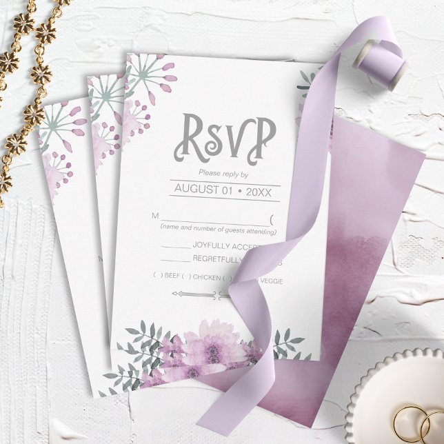 Cartão RSVP Watercolor Buquê Wedding Lilac ID654 (Criador carregado)
