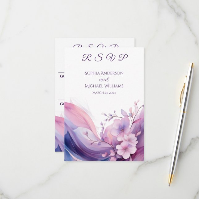 Cartão RSVP Watercolor Cherry Blossoms-RSVP-Casamento- (Frente/Verso In Situ)