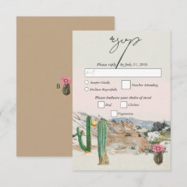 Cartão RSVP Watercolor Desert Cactus Boho Wedding