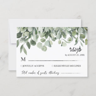 Cartão RSVP Watercolor Eucalyptus Deixa Casamento Verde