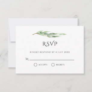 Cartão RSVP Watercolor Eucalyptus Deixa Casamento Verde Dourad