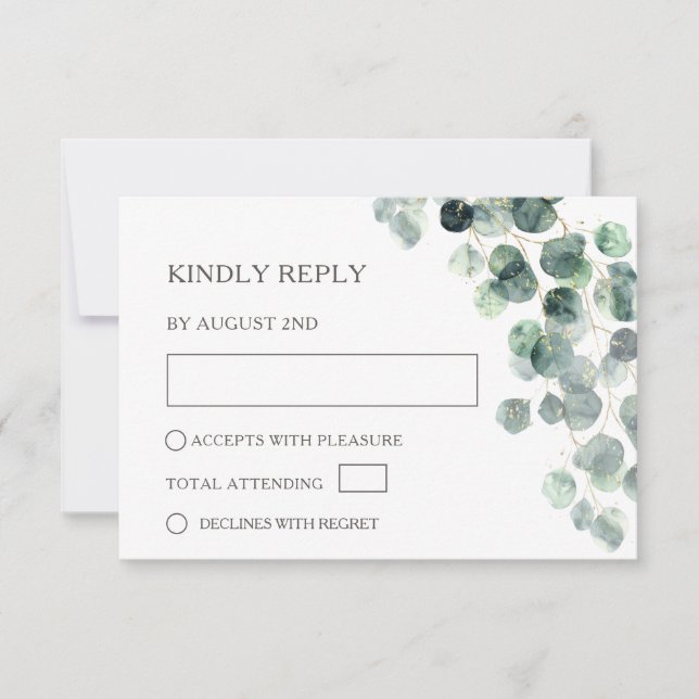 Cartão RSVP Watercolor Eucalyptus Leaves Wedding (Frente)