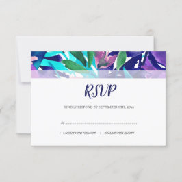 Cartão RSVP Watercolor Floral Foliage Marinho Púrpura Casament