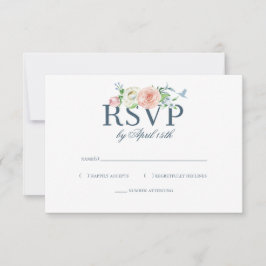 Cartão RSVP Watercolor Floral Hummingbird Seersucker Wedding