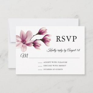 Cartão RSVP Watercolor Floral Magnolia Dusty Mauve Casamento