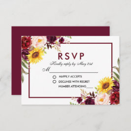 Cartão RSVP Watercolor Floral Wedding Burgundy